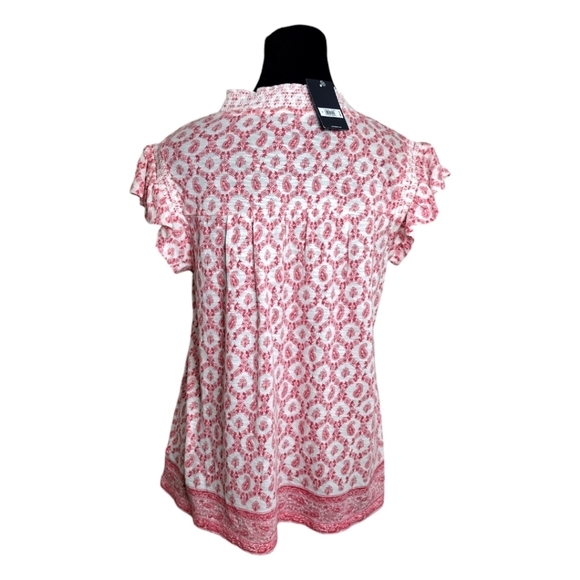 Lucky Brand Cotton Modal Split V-neck Flutter Top Paisley Red & White Size Small - Picture 6 of 12
